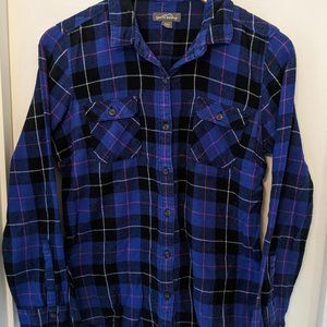 Purple Pink Black Cotton Flannel Shirt / Long Sleeve Plaid Shirt